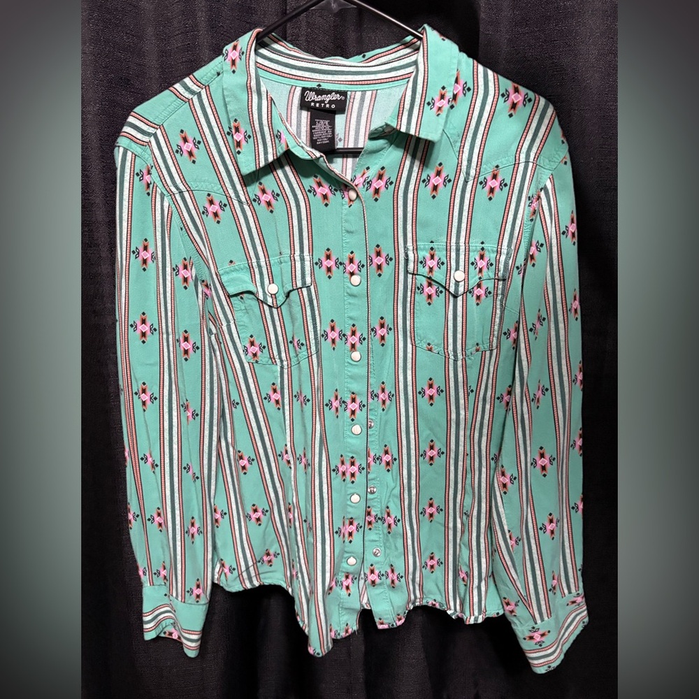 Wrangler Retro Green and Pink Patterned Shirt